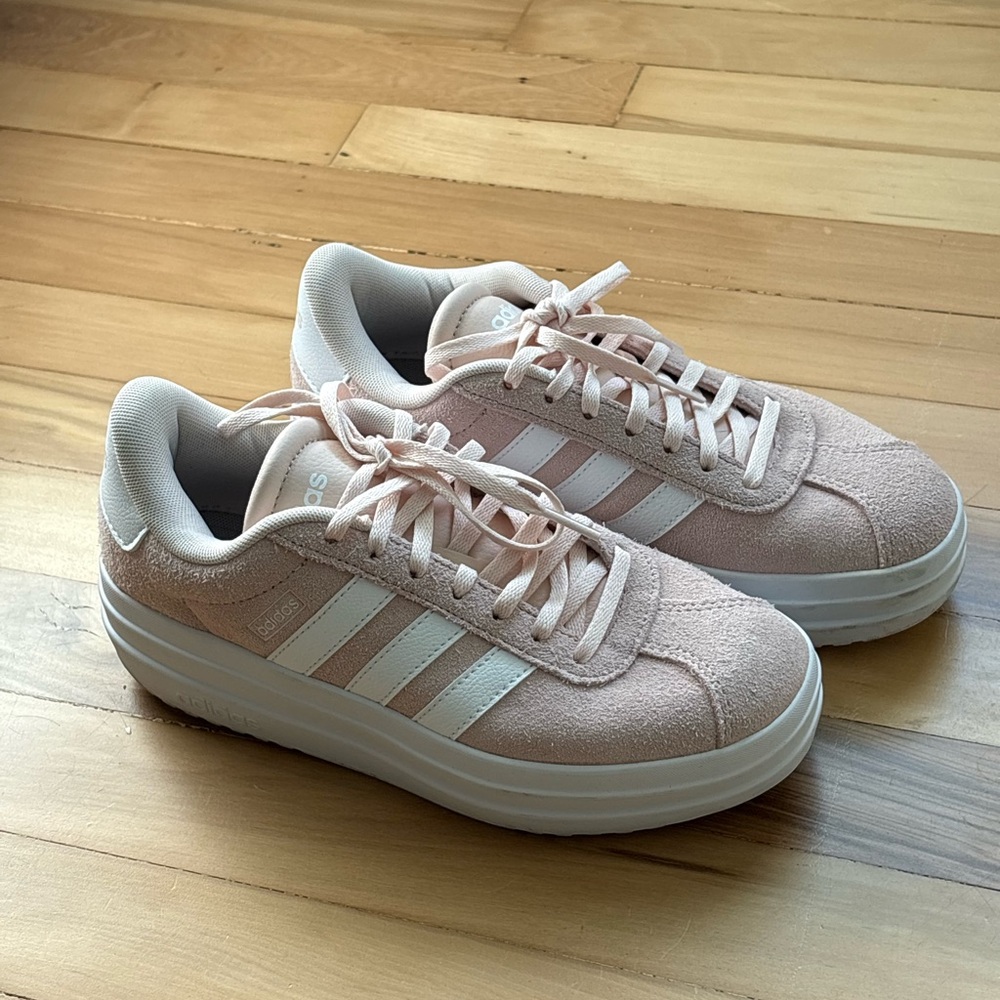 Adidas Women's Soft Pink and White Sneakers